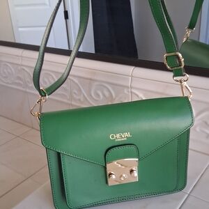 Cheval Green Leather Crossbody Bag